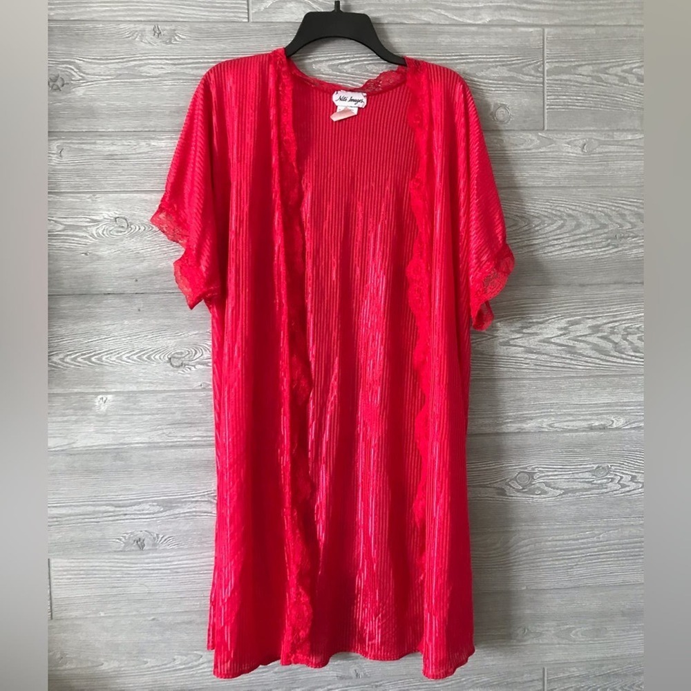 Nite Images 1X Red Lace Trimmed Nightgown Sleepwear‎ Lingerie Plus Size